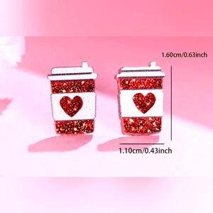 Valentine's Day  Fashionable, Charming Acrylic Heart Sparkle Cup Stud Earrings